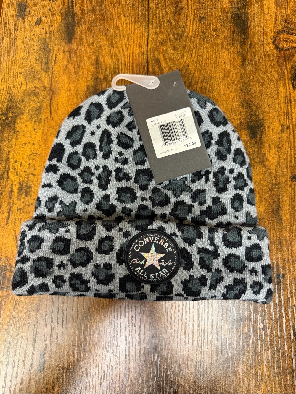 New Converse Kids' Grey Leopard Beanie - Black Accent Unisex